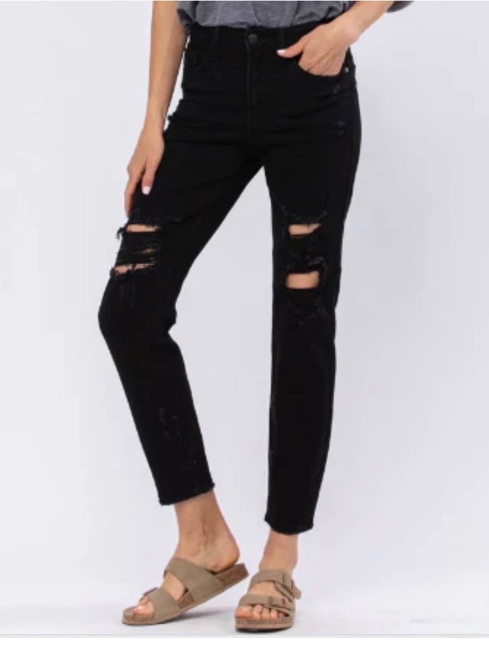 Judy Blue Black High Waist Destroyed Boyfriend Jeans Women’s Plus size 18W